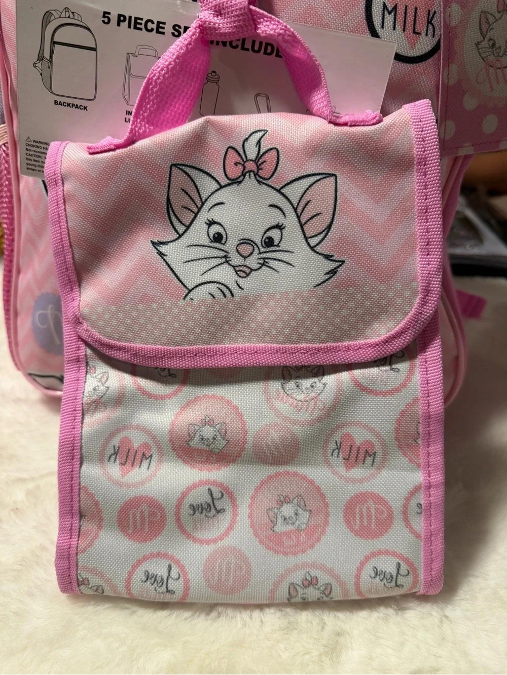 Disney Pink Polka Dot Marie 5 piece Kitten Backpack